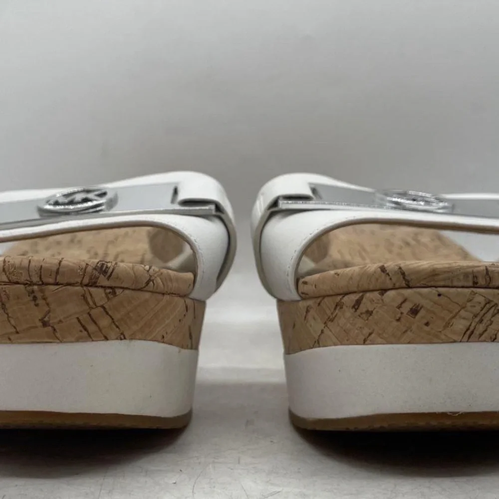Michael Kors Warren White Open Toe Cork Wedge Platform Slides Size 9 M Sandals